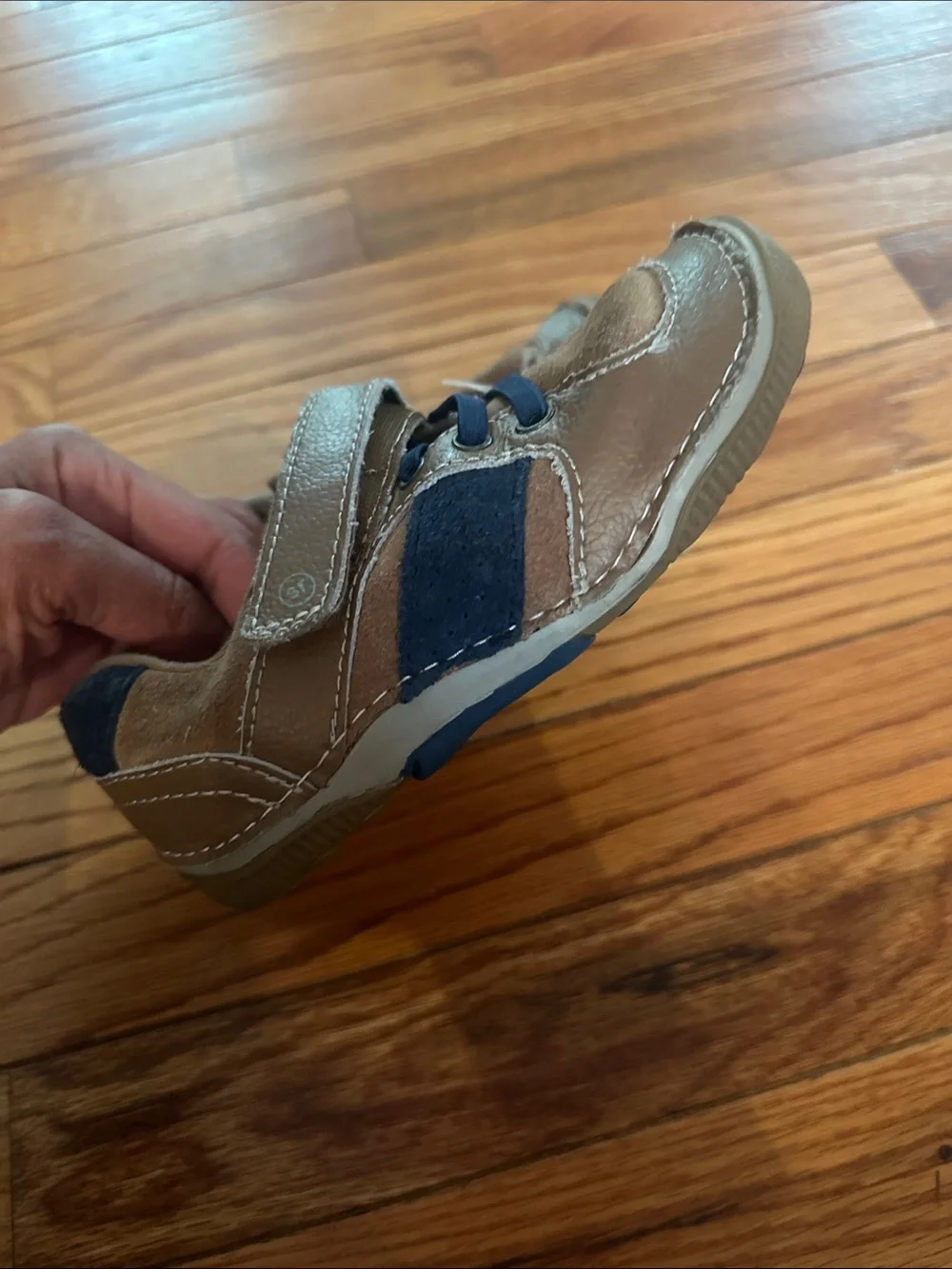 Stride Rite Brown and Navy Hook-and-Loop Sneakers
